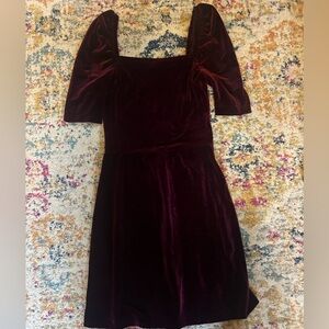 Aqua Velvet Long Sleeve Dress in Deep Burgundy
